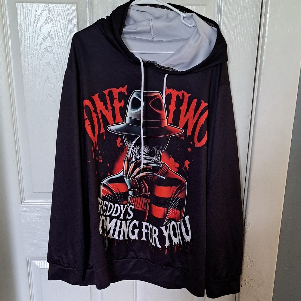 Horror Graphic Pullover Hoodie with Red & Black Freddy Design
